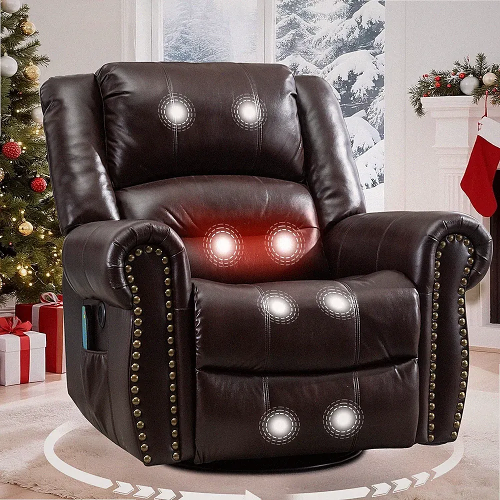 360° Swivel Manual Glider Rocker Recliner Chair Massage Reclining Chair w/ Heat