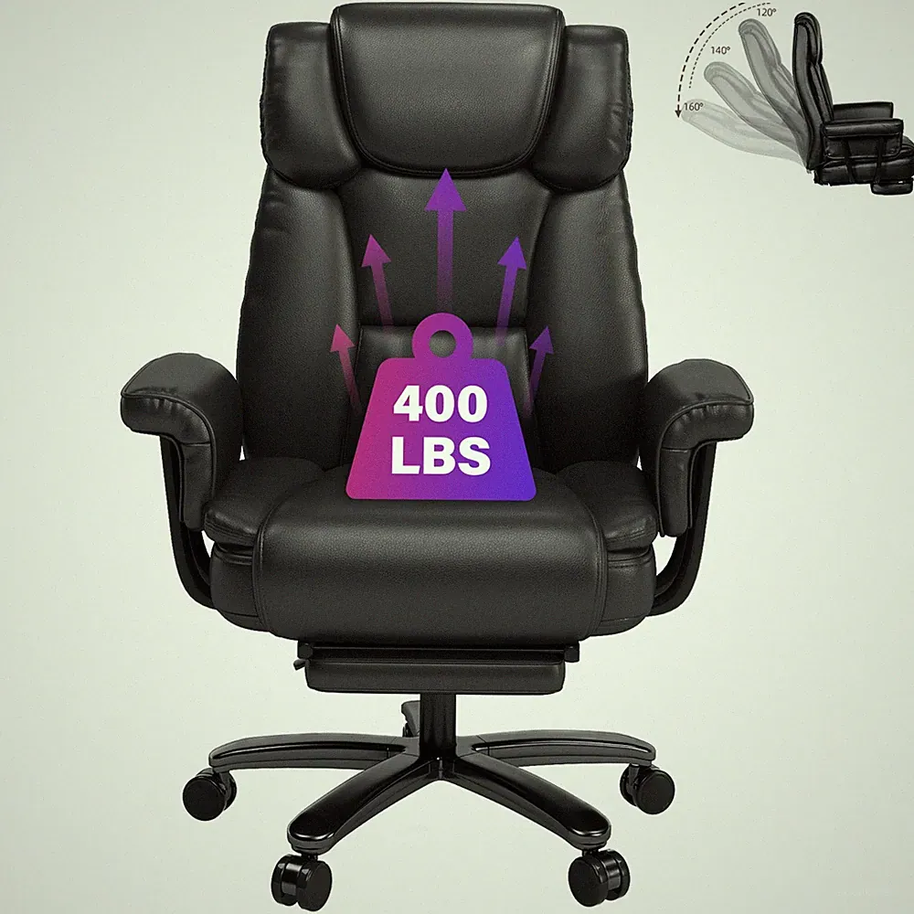 Big and Tall Office Chair Ergonomic Leather Computer Desk Chair with Footrest