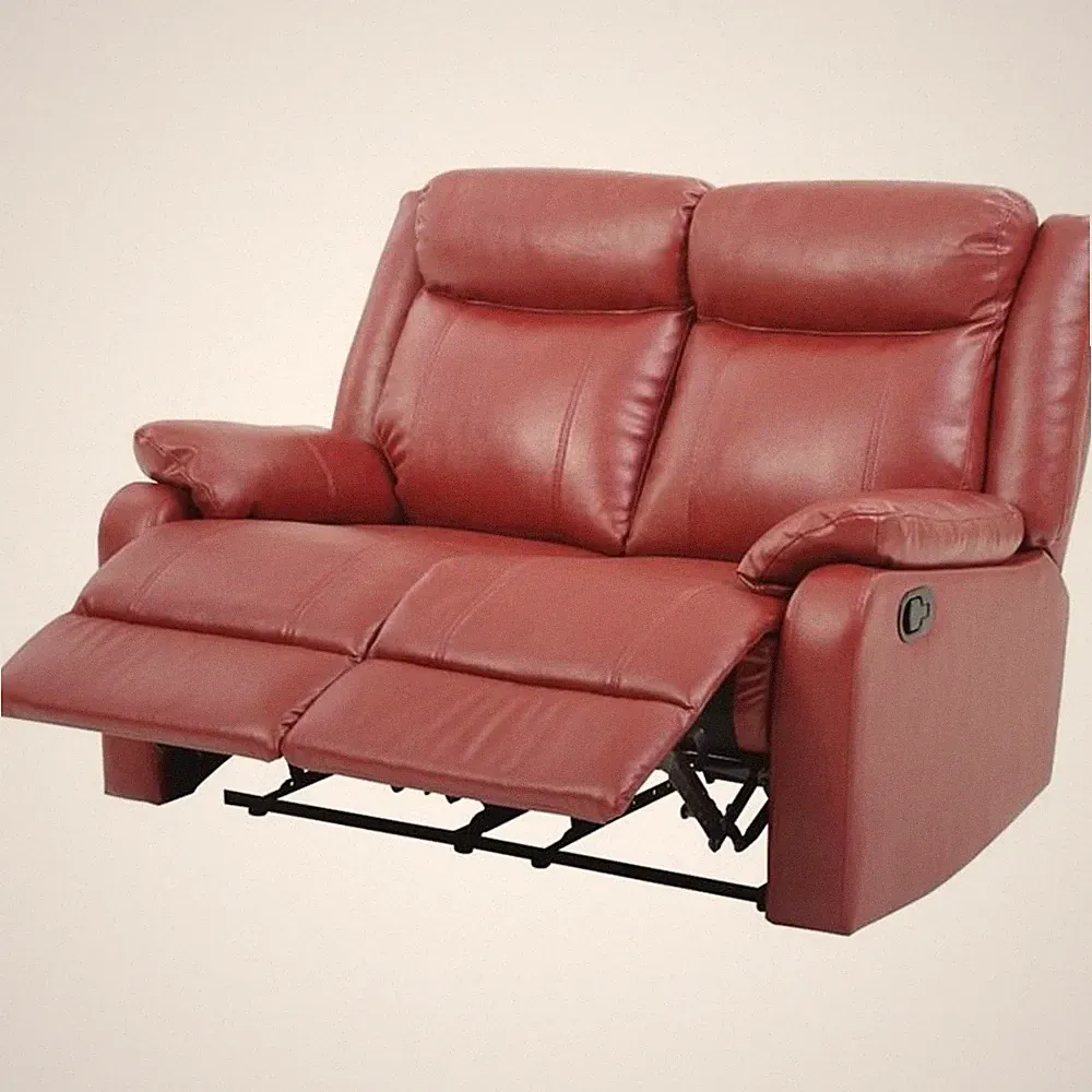 Maklaine Modern Faux Leather Double Reclining Loveseat in Red