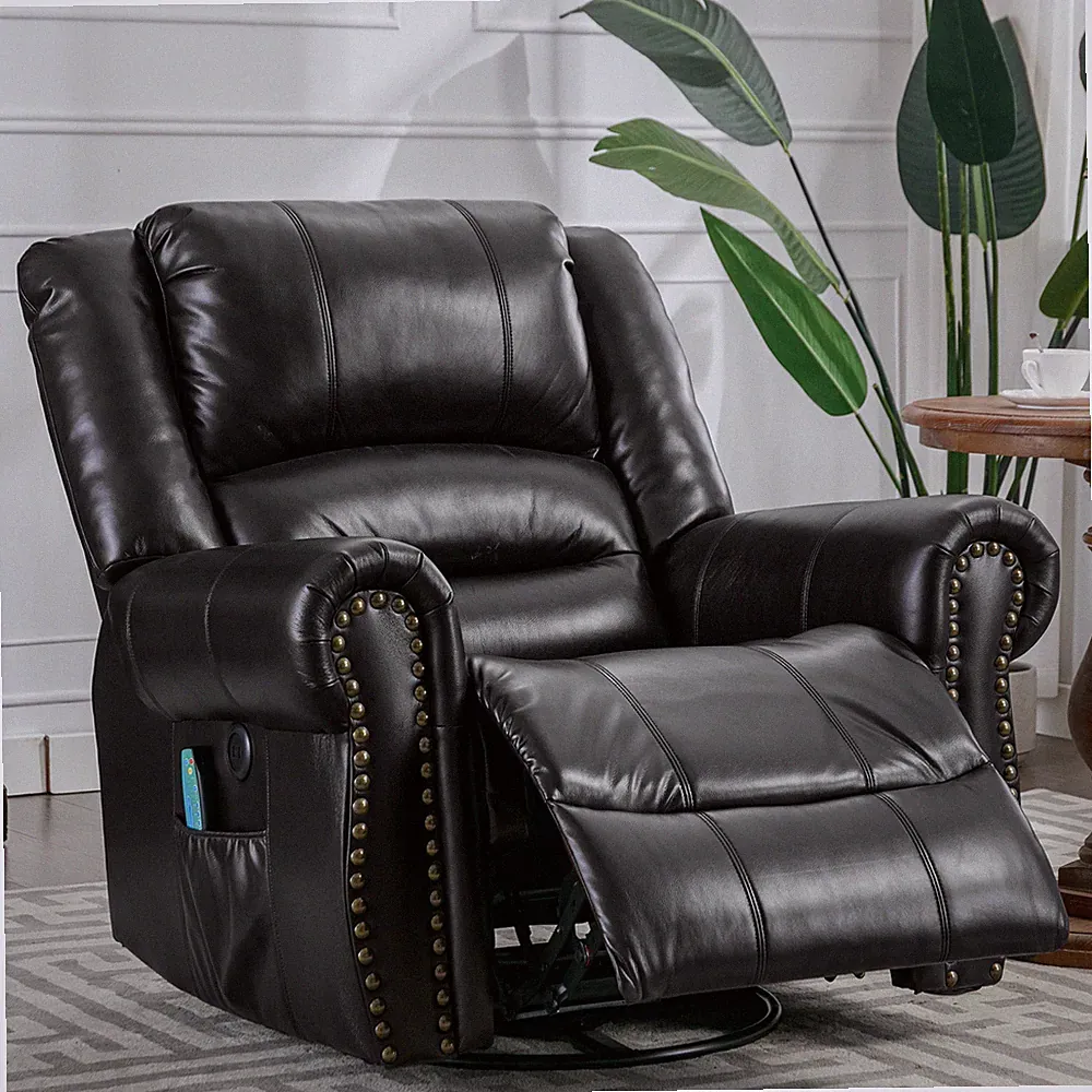 Manual 360 Swivel Rocking Recliner Glider Rocker Recliner Chair w/Massage & Heat