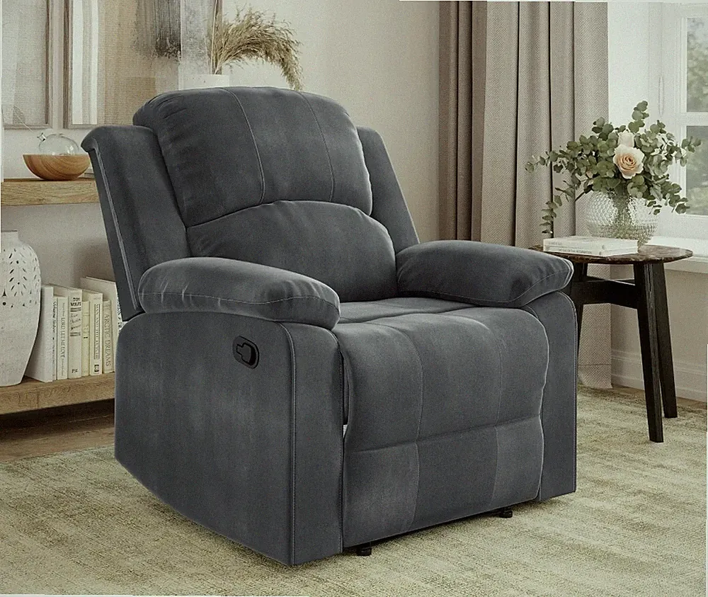 Manual Standard Recliner Arm Chair Big Tall Gray Microfiber Lounger Relax Seat