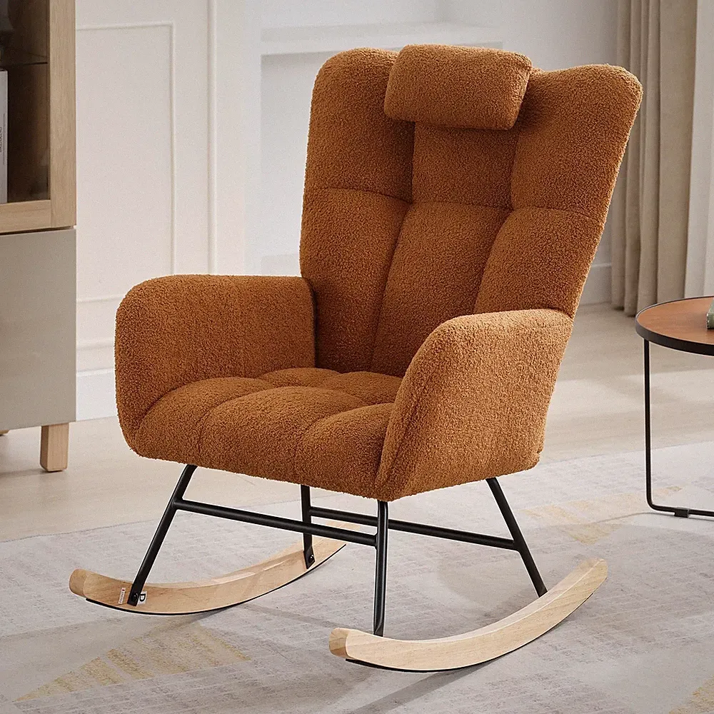 Nursery Rocking Chair Teddy Fabric Upholstered Glider Rocker Chair Reading Chair