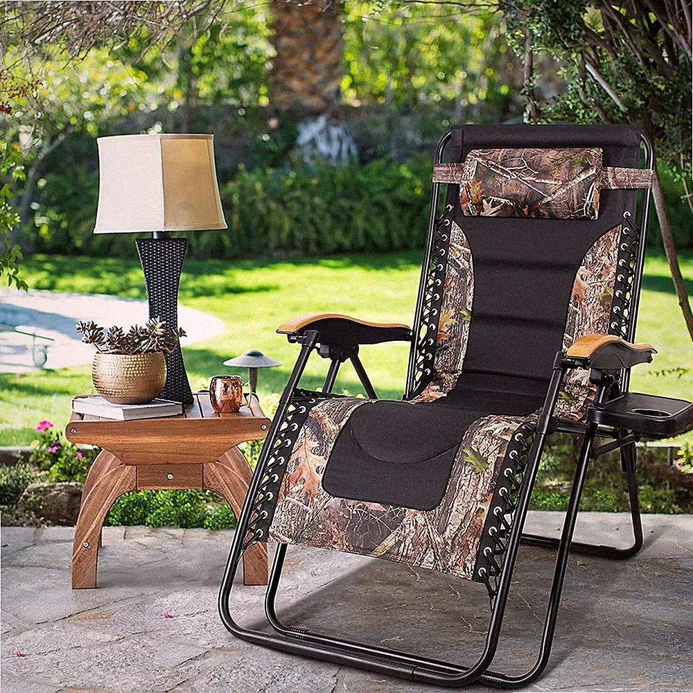 Zero Gravity Lounge Chair Patio Beach Folding Adjustable Recliner W/ Cup Holder